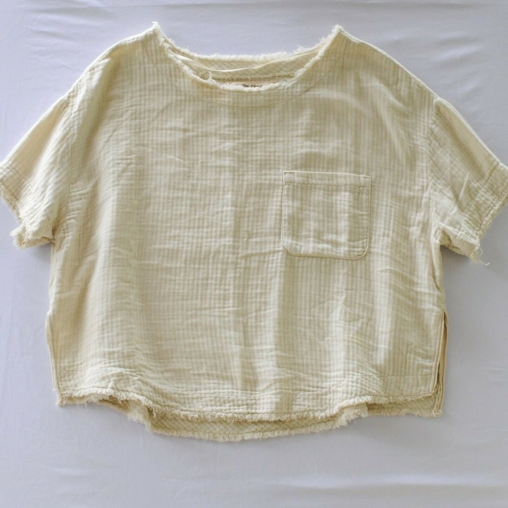 Free People Oversized Crop Top Medium Ivory Boxy W